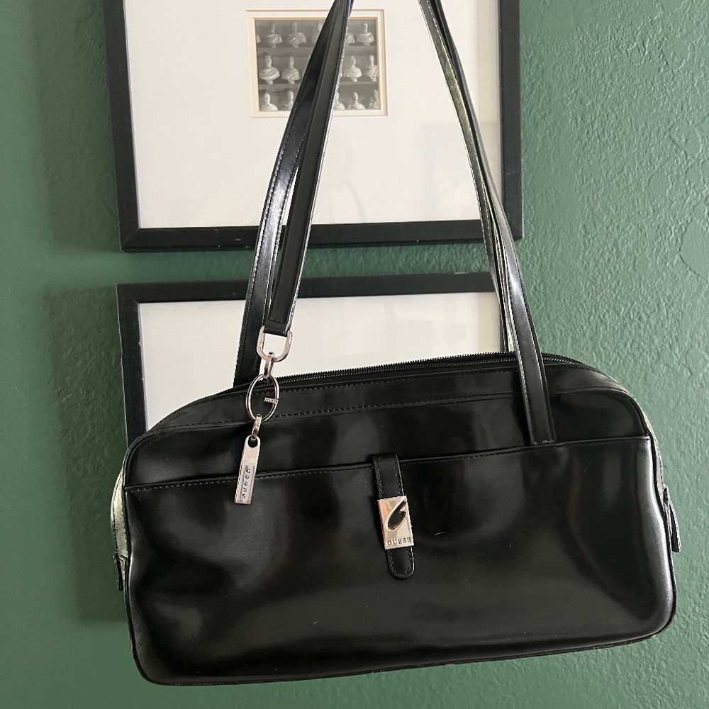 Vintage Y2K Guess black bowler baguette shoulder bag